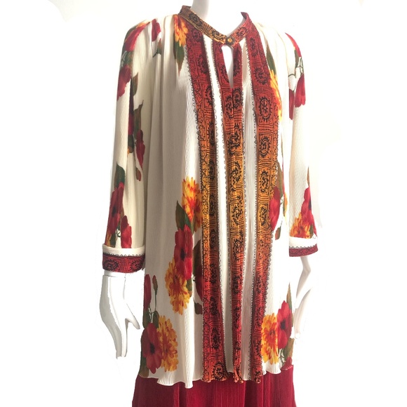 Virginie Paris Micro Pleated 2 Pc Dress Floral Vintage France - Picture 1 of 12